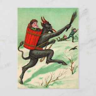 Vintage Krampus Chasing Children Vykort