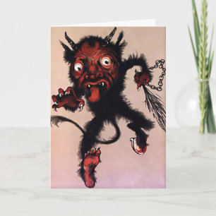 Vintage Krampus Djävulen julkort Helgkort