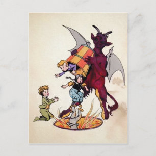 Vintage Krampus Djävulen Vykort