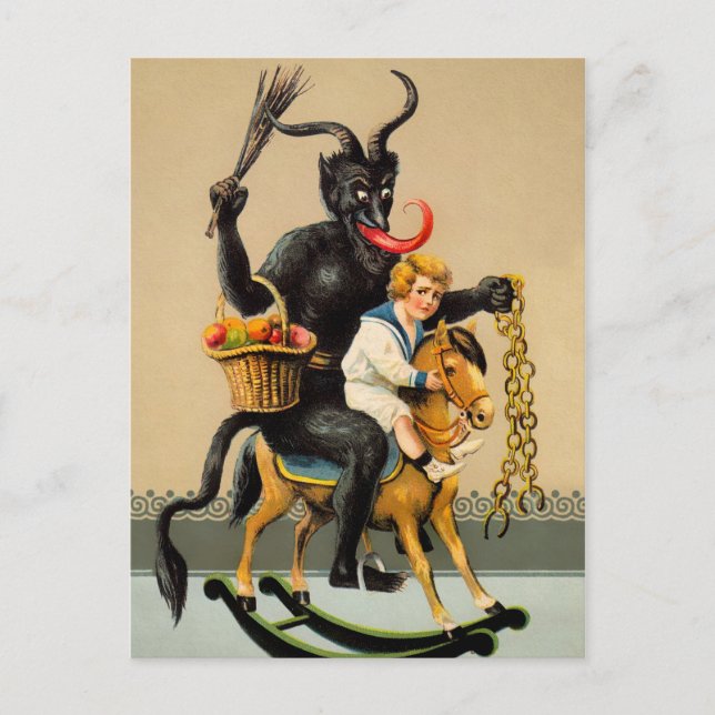 Vintage Krampus Gungande Häst Vykort (Framsida)