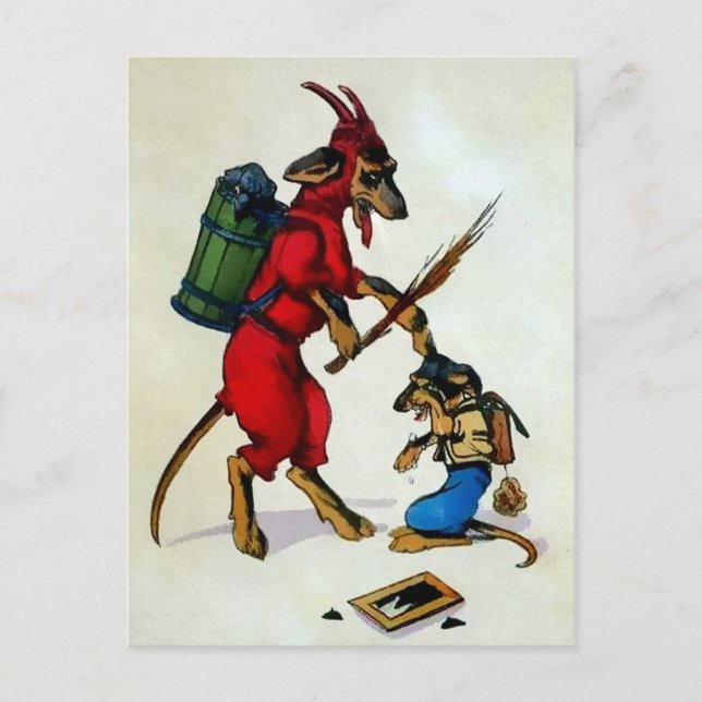 Vintage Krampus Hundar Vykort (Framsida)
