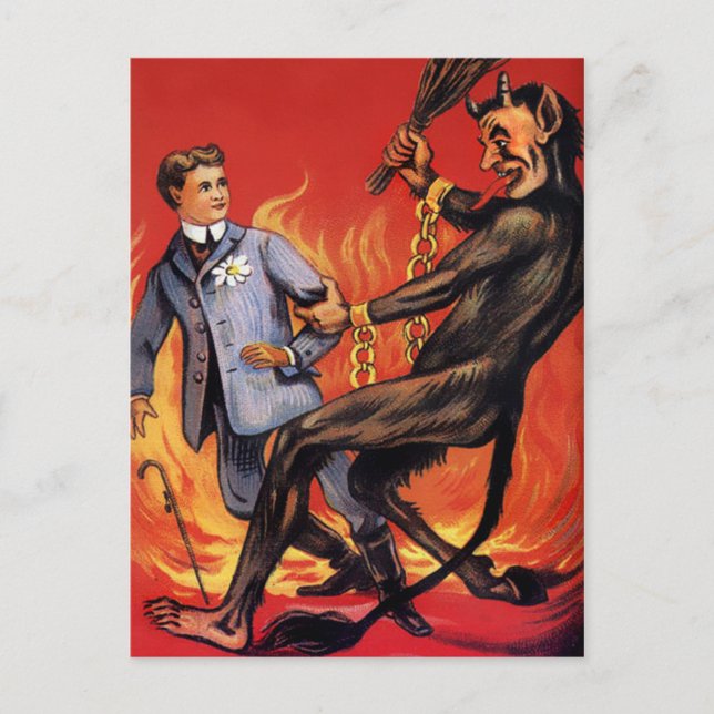 Vintage Krampus i helvetet Vykort (Framsida)