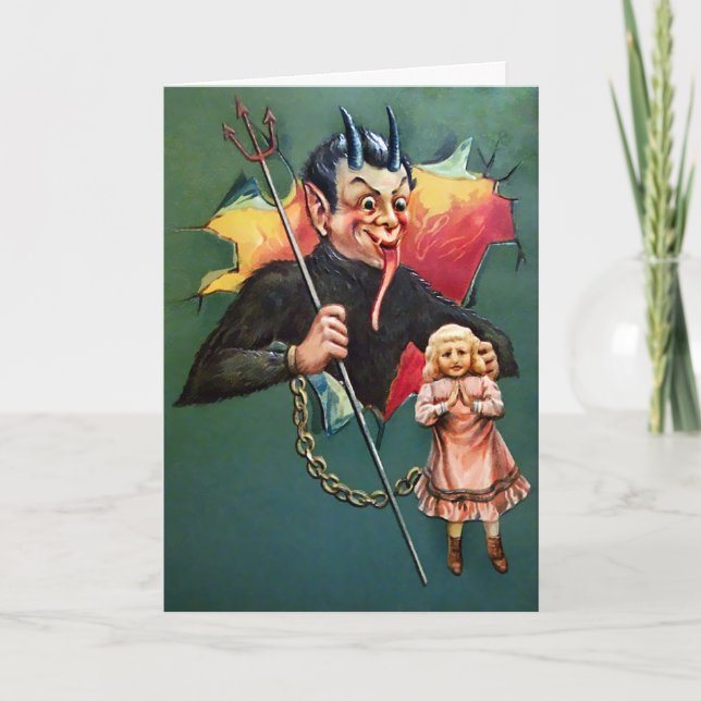 Vintage Krampus-julkort Helgkort (Framsida)