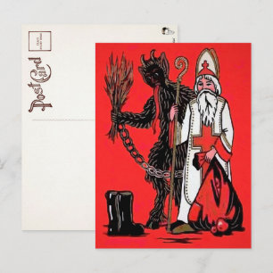 Vintage Krampus, jultomte och Boots vykort
