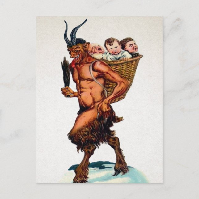 Vintage Krampus med barn Vykort (Framsida)