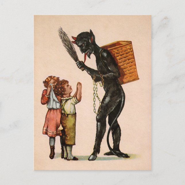 Vintage Krampus med barn Vykort (Framsida)