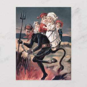 Vintage Krampus med barn Vykort