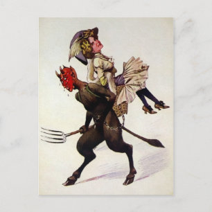 Vintage Krampus med en kvinna Vykort