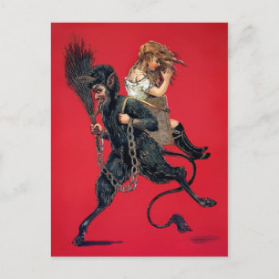 Vintage Krampus med flicka Vykort