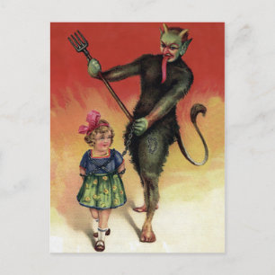 Vintage Krampus med Girl Vykort