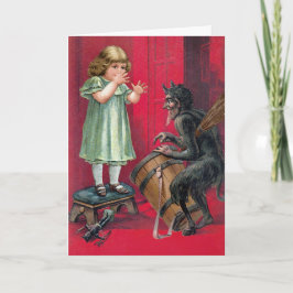 Vintage Krampus med Helgdag för barn Helgkort
