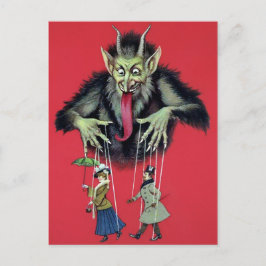 Vintage Krampus med marionetter Vykort