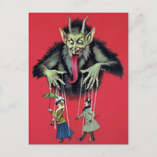 Vintage Krampus med marionetter Vykort