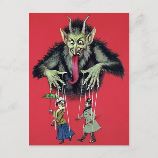 Vintage Krampus med marionetter Vykort (Framsida)
