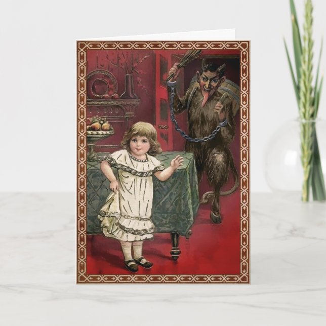 Vintage Krampus och barn Helgkort (Framsida)