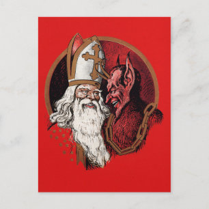Vintage Krampus och Santa julkort Vykort