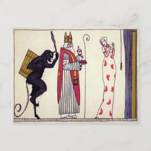 Vintage Krampus och Santa Vykort