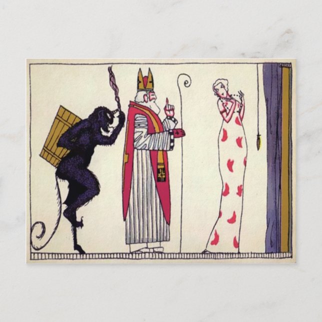 Vintage Krampus och Santa Vykort (Framsida)