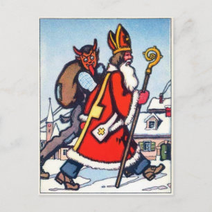 Vintage Krampus och Santa Vykort