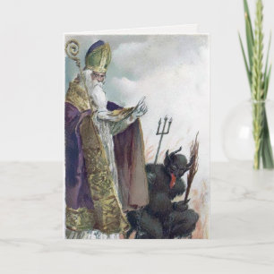 Vintage Krampus och St. Nick-julkort Helgkort