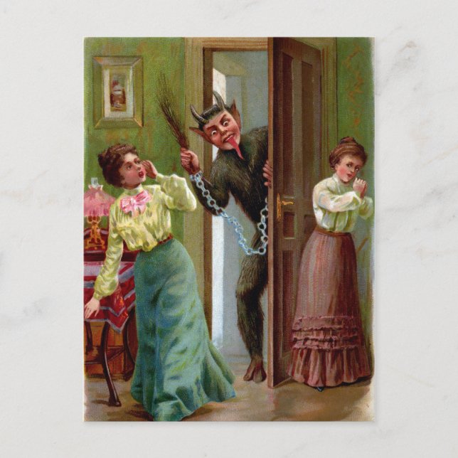 Vintage Krampus Surprise Vykort (Framsida)