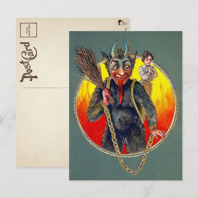 Vintage Krampus vykort (Fram/baksida)