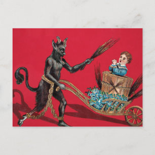 Vintage Krampus Wheelbarrow Vykort