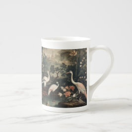 vintage kranar och palats i tropikarna benporslin mugg