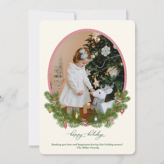 Vintage krans julkort med foto (Framsida)