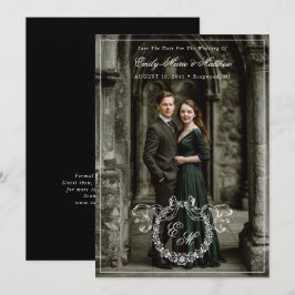 Vintage Krans Monogram Elegant Bröllop Full Foto Spara Datumet
