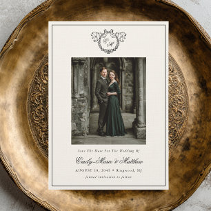 Vintage krans monogram Elegant bröllopsfoto Spara Datumet