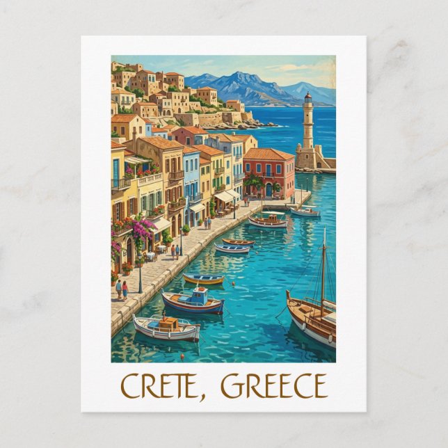 Vintage Kreta Grekland Medelhavet Resemålskapelska Vykort (Framsida)