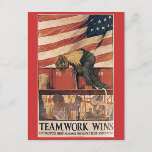 Vintage Krig Postcard, Teamwork vinner Vykort