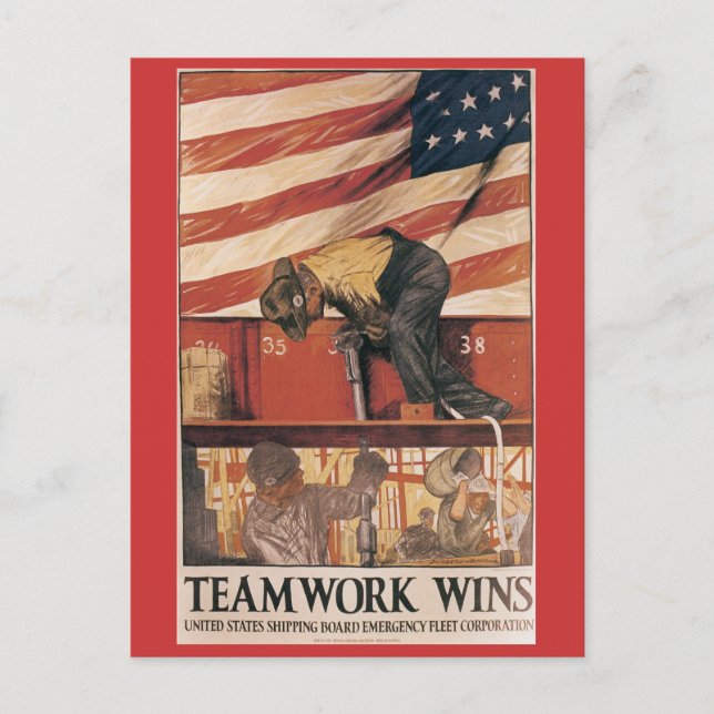 Vintage Krig Postcard, Teamwork vinner Vykort (Framsida)
