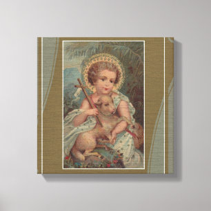 Vintage Kristus Child Jesus med Kor och Lamb Canvastryck
