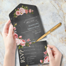 Vintage-krita Boho-blommig bröllopsinbjudan