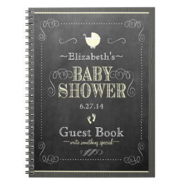 Vintage-krita svart tavla gul baby shower-gästbok- anteckningsbok med spiral