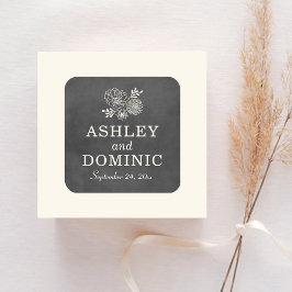 Vintage Kritskriftsblomma Monogram Bröllop Fyrkantigt Klistermärke