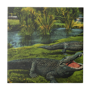 Vintage Krokodiler, havslevande reptiler Kakelplatta
