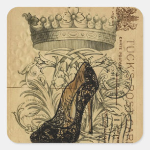 vintage krona Parismoonistdrottning stiletto Fyrkantigt Klistermärke