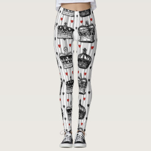 Vintage krönar hjärtarandmönster leggings
