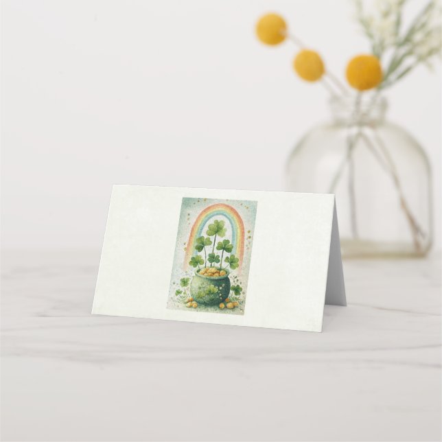 Vintage kruka med guld och regnbåge placeringskort (Framsida)