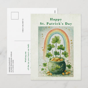 Vintage kruka med guld och regnbåge St. Patrick's Helg Vykort