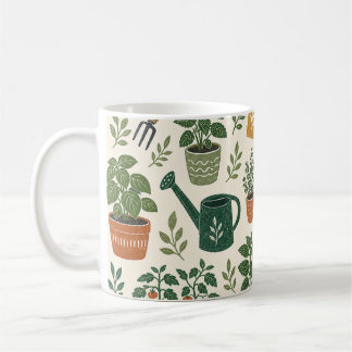 Vintage krukväxt örtagård med vattenkannor mönster kaffemugg