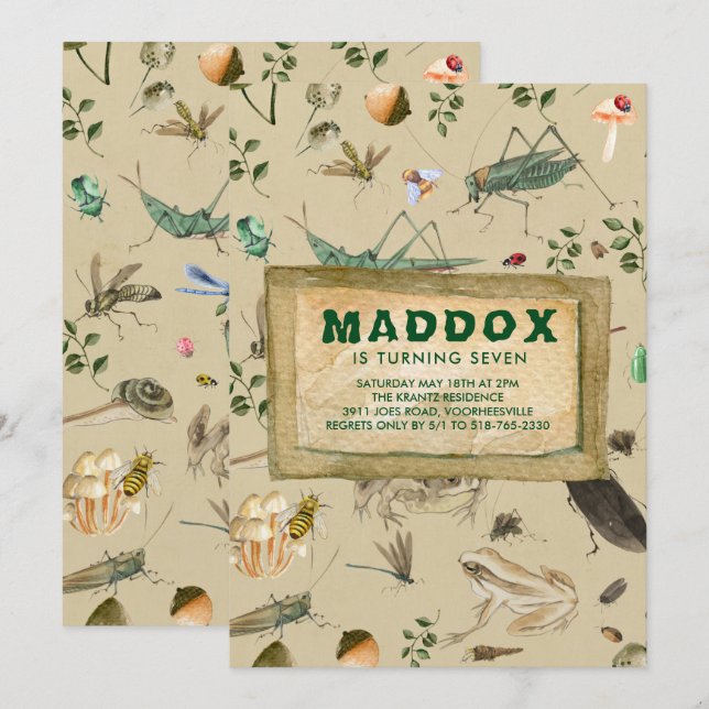 Vintage Kryp ThLED Födelsedagsfest inbjudan (Fram/baksida)