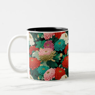 Vintage Krysantemum Blommor BOHO Botanisk Två-Tonad Mugg