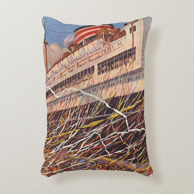 Vintage kryssningsfarts resa; Avresa-fest! Prydnadskudde (Framsidan(Vertikal))