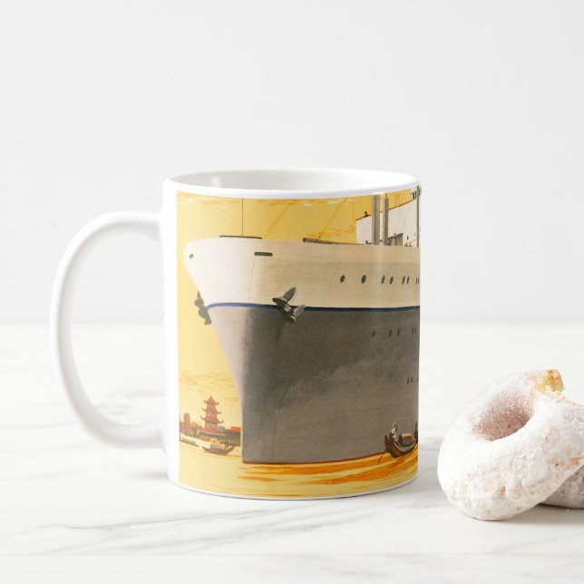 Vintage kryssningsfartyg till Orienten med djonker Kaffemugg (Med munk)