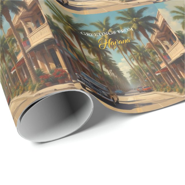 Vintage Kuba Resor - Hälsningar Från Havanna Presentpapper (Rullad Hörn)