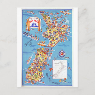 Vintage kul karta över Nya Zeeland Vykort